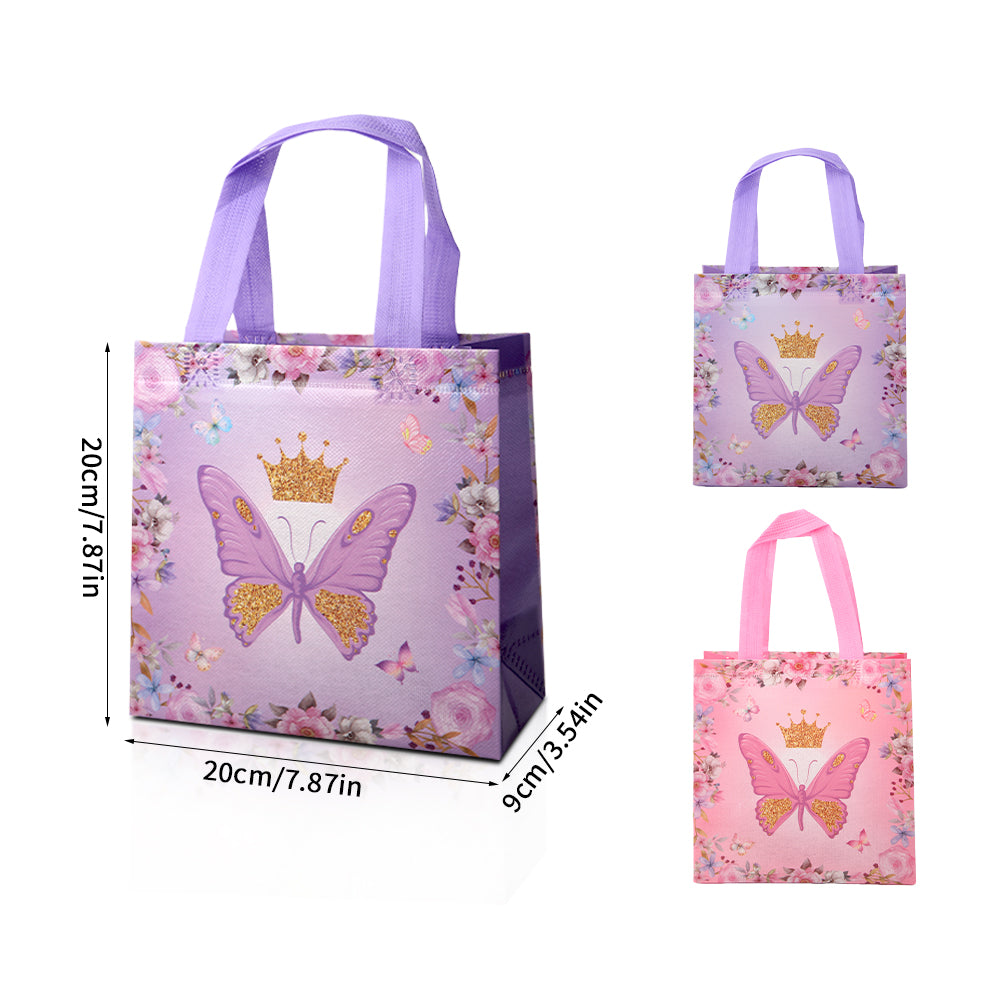 24/48pcs Butterfly Party Favor Bags, Princess Goodie Bags for Kids Birthday Party, Pink Purple Butterfly Crown Gift Bags for Girls