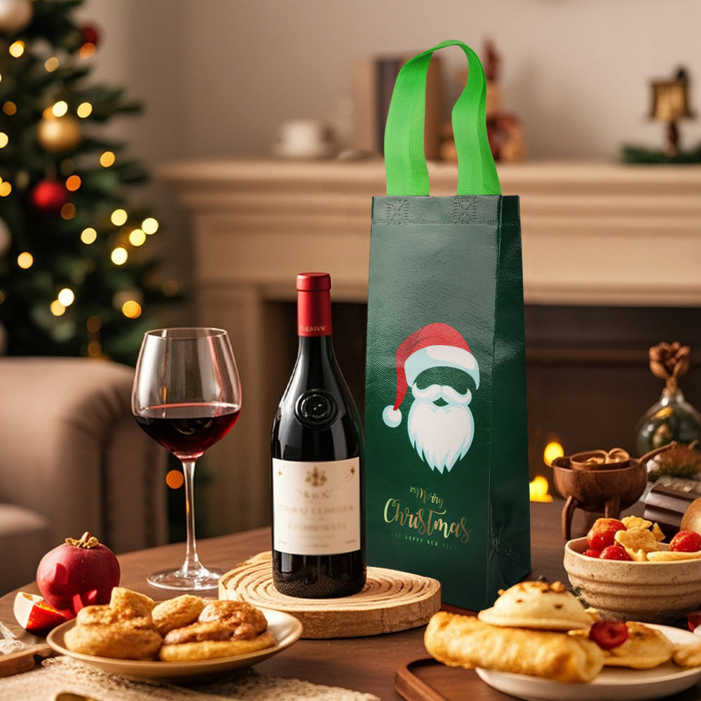 20pcs Christmas Wine Bag for Bottle, Reusable Non-woven Wine Bottle Carrier, Santa Claus Design, Christmas Party Supplies, Gift Bag for Wine Lovers