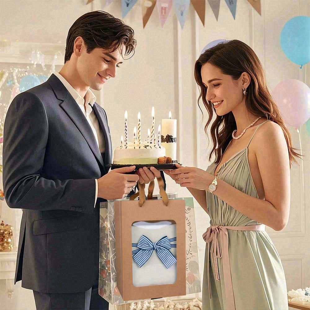 6/12pcs Kraft Gift Bags with Clear Window, Brown Paper Party Favor Bags for Bakery Cookies Candy Wedding