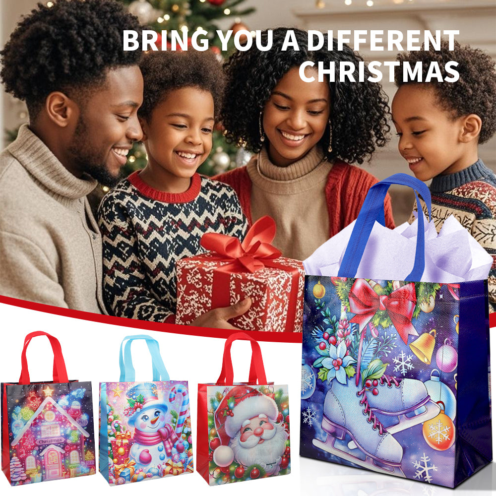 16/32pcs Christmas Gift Bags with Handles, Reusable Holiday Party Bags, Santa Claus & Snowman Design,Christmas Candy Bags