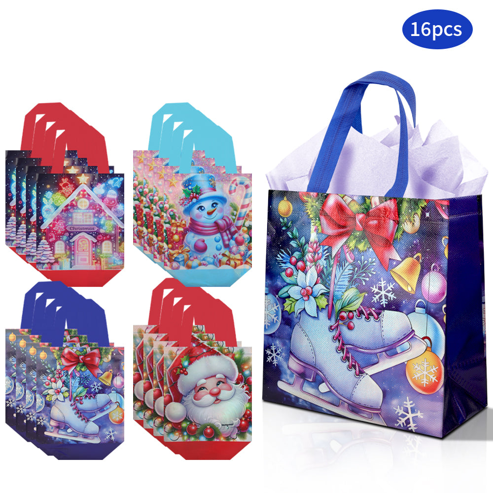 16/32pcs Christmas Gift Bags with Handles, Reusable Holiday Party Bags, Santa Claus & Snowman Design,Christmas Candy Bags