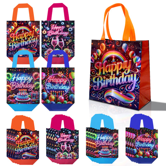 16/32pcs Happy Birthday Gift Bags, Neon Rainbow Party Favor Bags for Kids and Adults, Large Birthday Party Supplies