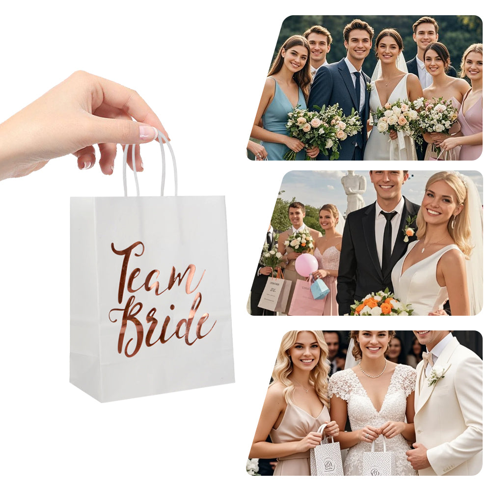 24/48pcs Team Bride Gift Bags, Wedding Favor Bags, Rose Gold Foil Paper Bags for Bridesmaid Party, Bridal Shower, Hen Party