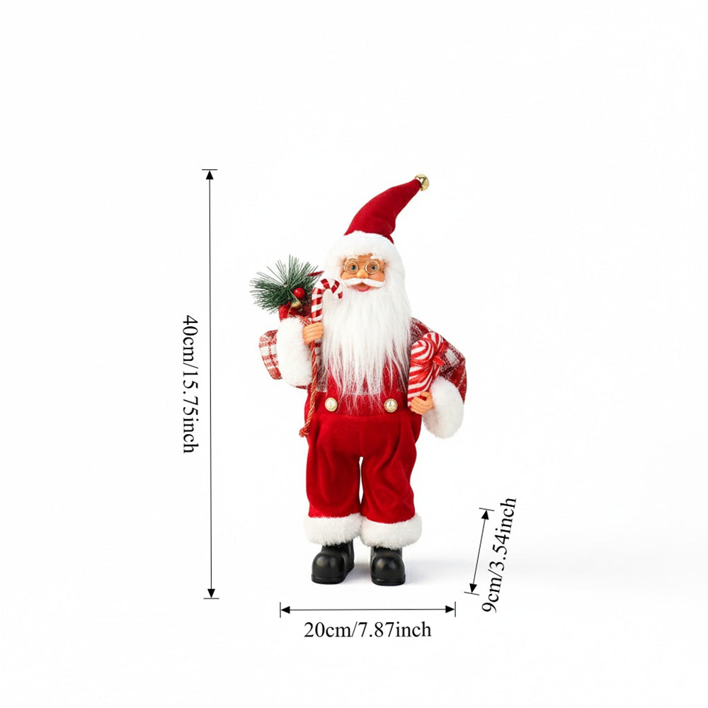 15.7in Christmas Santa Claus Figurine, Red Velvet Santa with Candy Cane, Classic Holiday Table Decor for Mantel and Shelf, Indoor Christmas Decoration