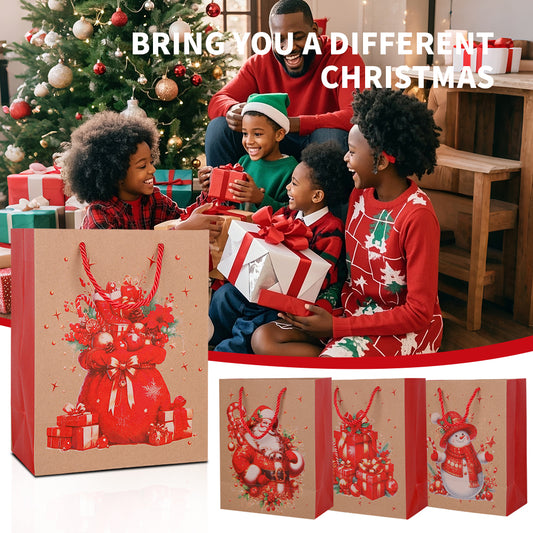 10/20pcs Christmas Gift Bags Kraft Paper with Handles, Snowman and Santa Claus Design, Holiday Party Favor Bags for Kids Presents Wrapping Supplies