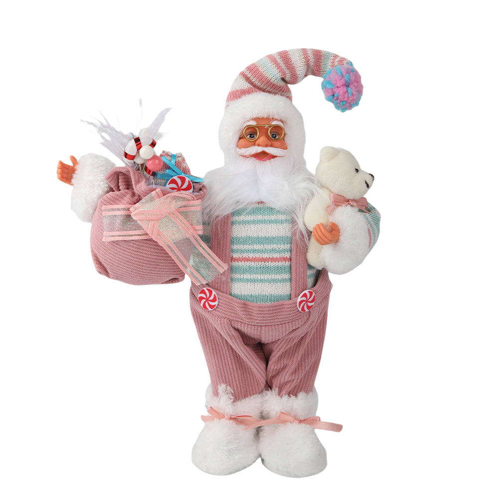 15.7/23.6/33.5in Pink Christmas Santa Claus Figurine with Gift Bag, Cute Christmas Table Top Decor for Home, Mantel, and Shelf, Festive Holiday Decoration