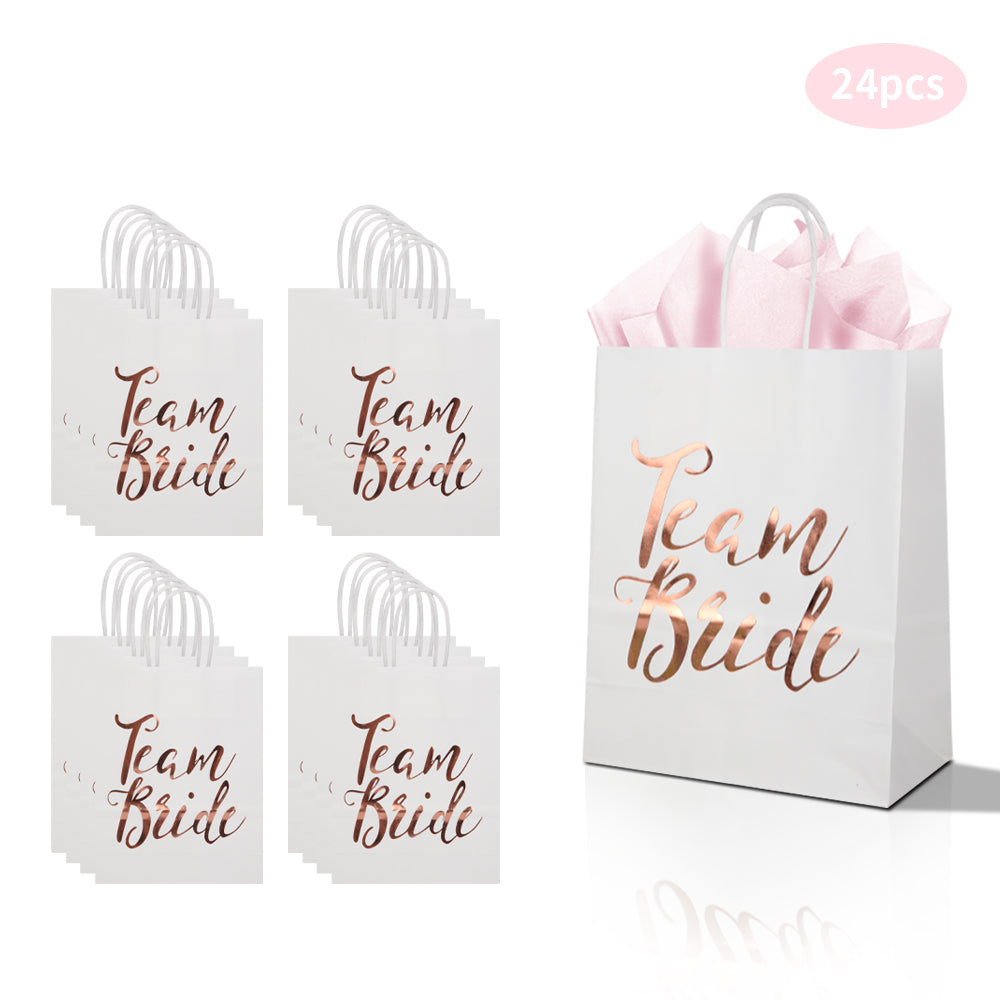 24/48pcs Team Bride Gift Bags, Wedding Favor Bags, Rose Gold Foil Paper Bags for Bridesmaid Party, Bridal Shower, Hen Party