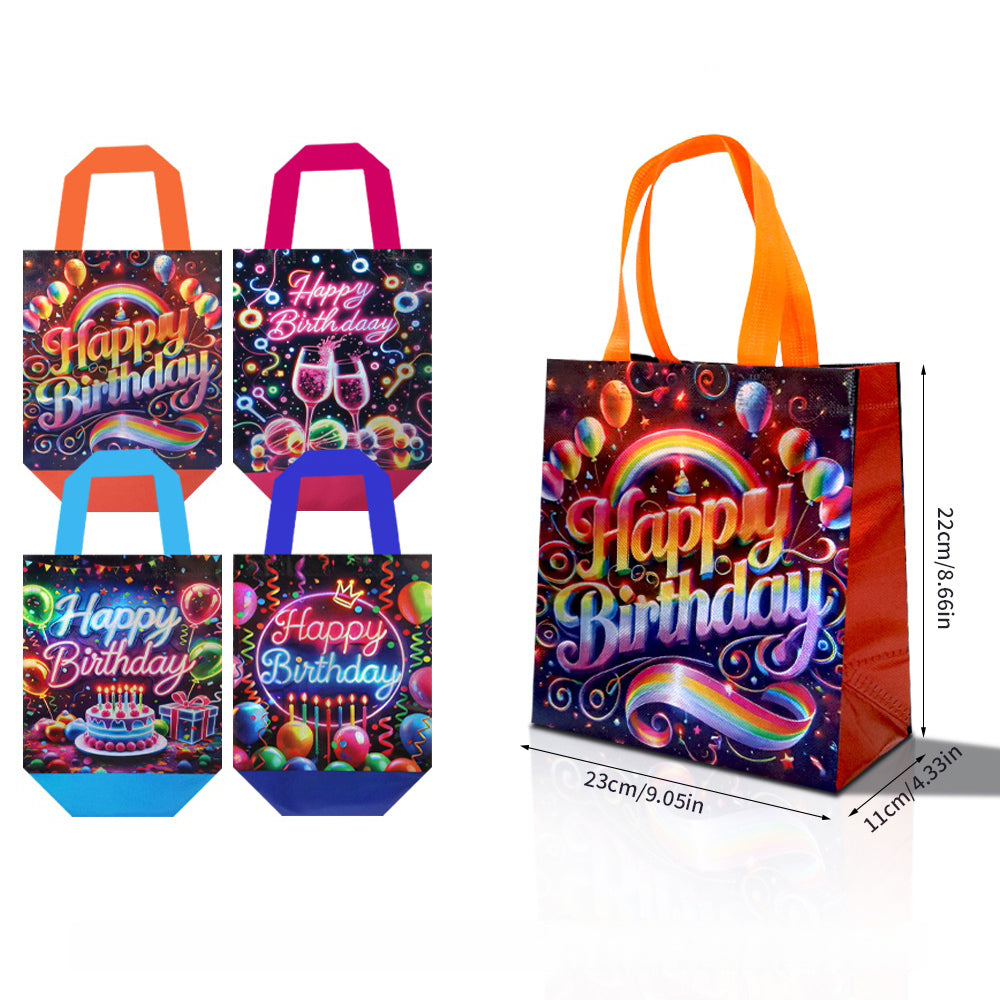 16/32pcs Happy Birthday Gift Bags, Neon Rainbow Party Favor Bags for Kids and Adults, Large Birthday Party Supplies