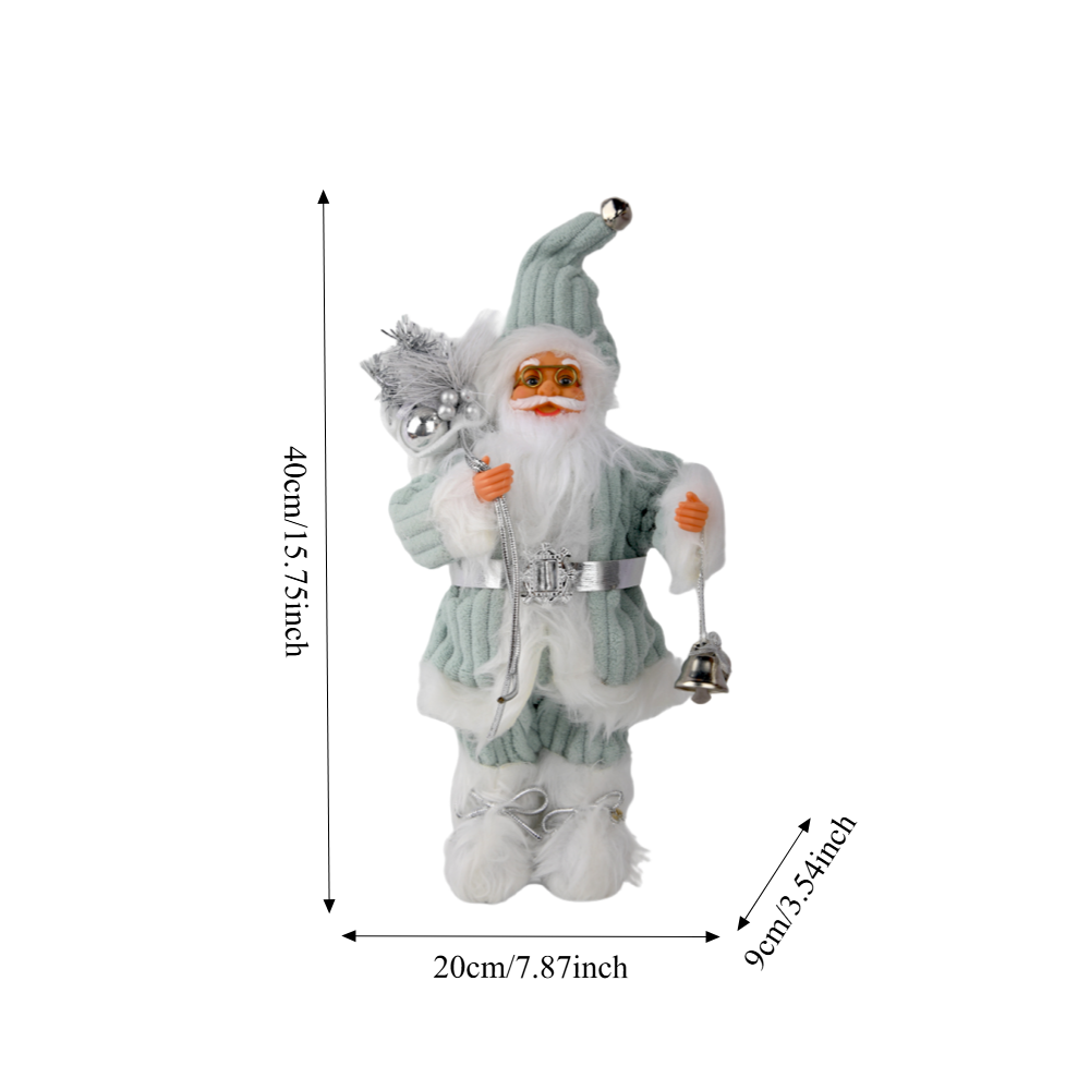 15.7in Christmas Santa Claus Figurine, Knit Sweater Santa with Bell, Cute Tabletop Decoration for Home, Office, Mantel, and Shelf
