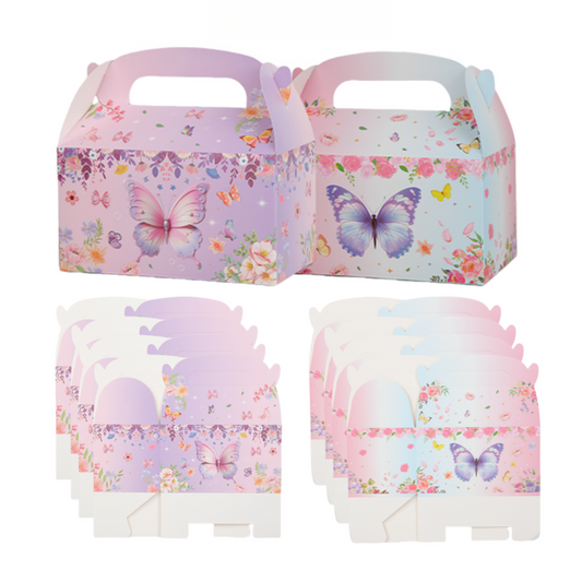 16/32pcs Butterfly Favor Boxes, Pastel Floral Party Gift Boxes for Wedding, Birthday, Baby Shower, Easter Candy Boxes with Handle