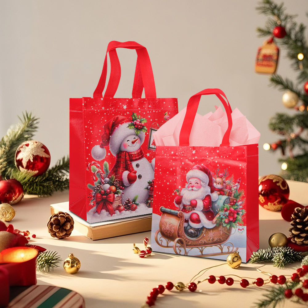 20pcs Christmas Holiday Gift Bags, Red Christmas Element Printed Tote Bags, Holiday Gift-Giving Bags, Large-Capacity Waterproof Shopping Bags, Gift Wrapping Bags – An Excellent Choice for Christmas, Valentine's Day and New Year's Eve