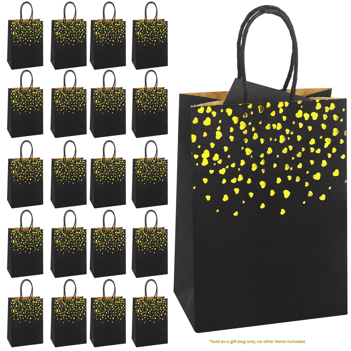 20/40pcs Black Gold Heart Paper Gift Bags, Luxury Party Favor Bags for Valentine's Day, Weddings, and Birthdays.