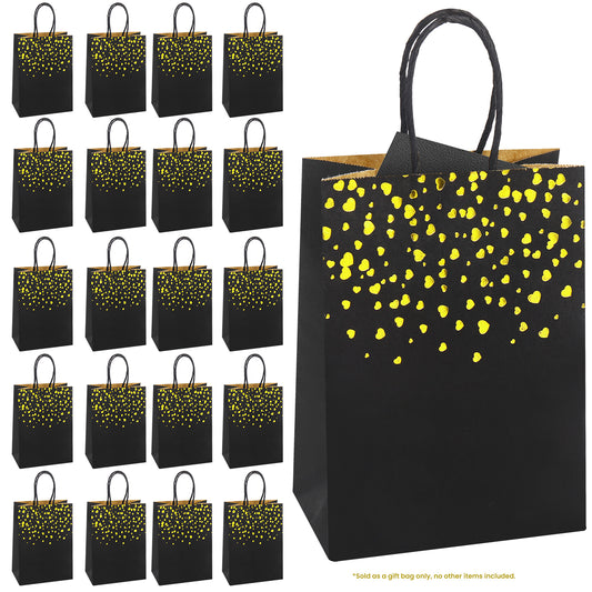 20/40pcs Black Gold Heart Paper Gift Bags, Luxury Party Favor Bags for Valentine's Day, Weddings, and Birthdays.