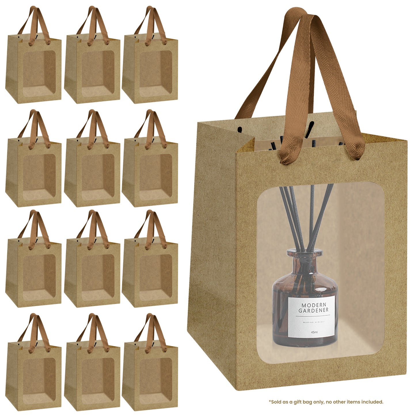 8/12/16/24pcs Brown Kraft Paper Gift Bags with Clear Window and Handles, Perfect for Cookies, Bakery, Party Favors, Christmas and Thanksgiving