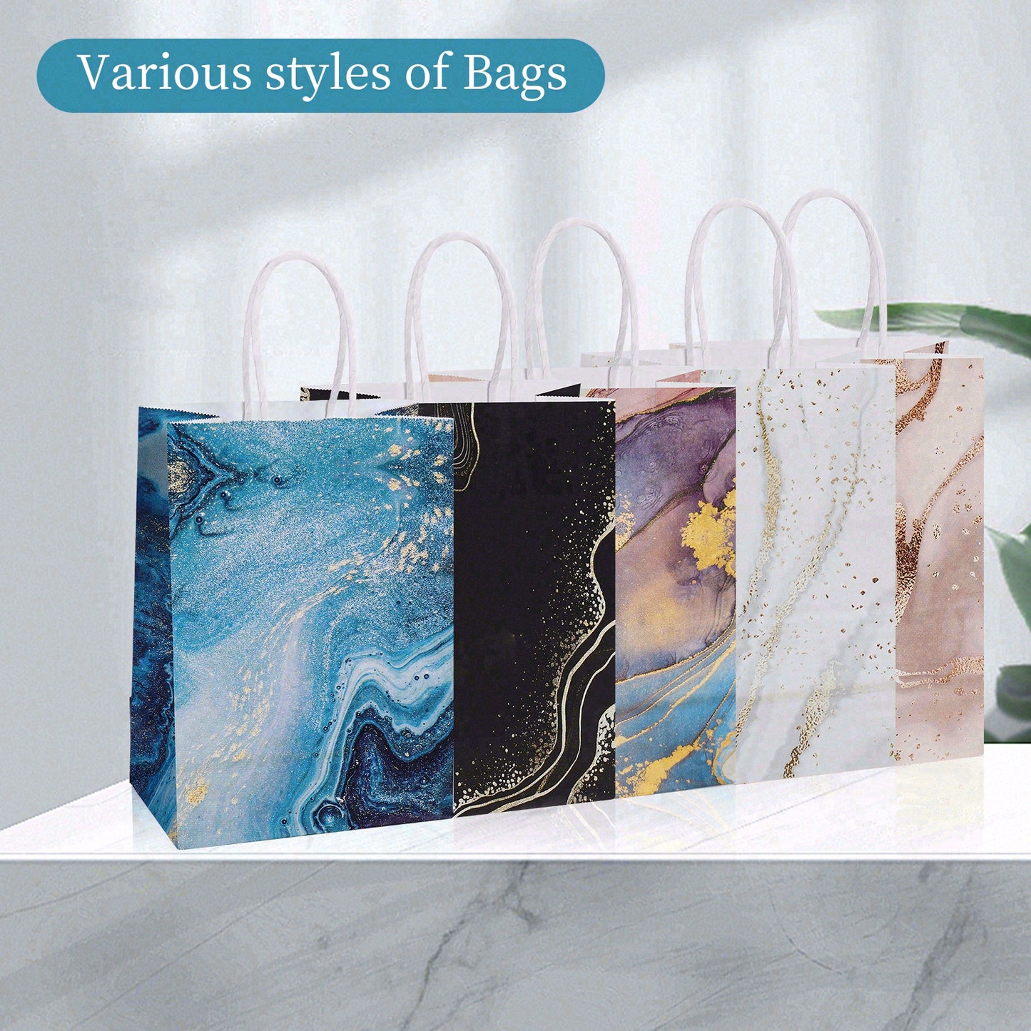 20/40pcs Marble Gift Bags,Luxury Marble Party Favor Bags for Wedding Bridal Shower Birthday Holiday, Blue Black Pink Gold Design,