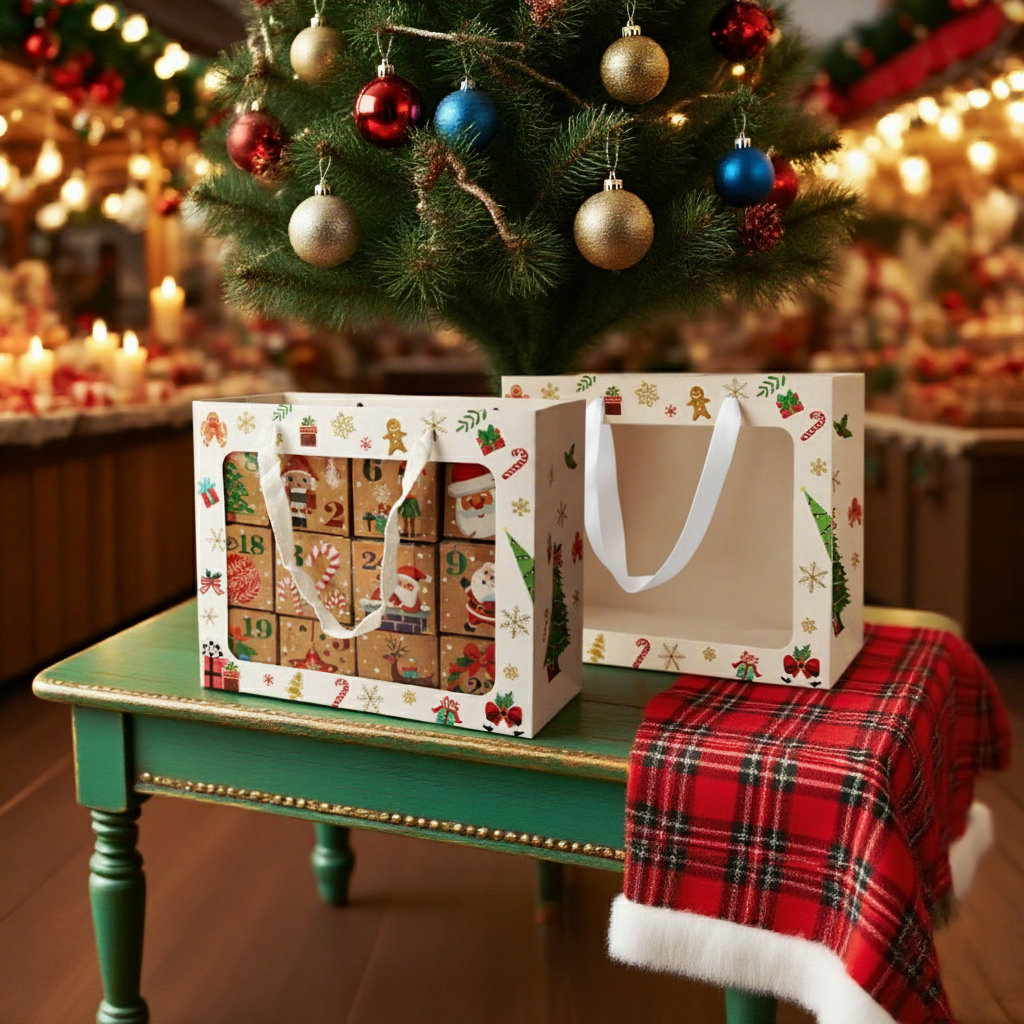 5/20pcs Christmas Gift Bags with Clear Window, Holiday Party Favor Bags for Cookies and Candy