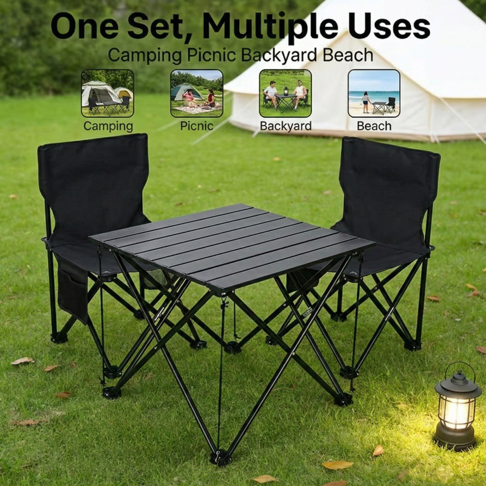 3 Piece Portable Folding Picnic Table with 2 Chairs,Camping Table and Chairs Set,for Backyard Beach Tailgate, Lightweight Outdoor Furniture