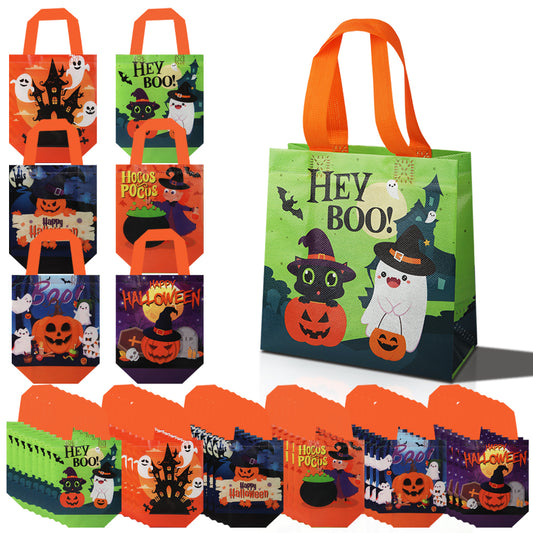 24/48pcs Halloween Goodie Bags, Trick or Treat Bags for Kids, Halloween Party Favors, Candy Bags, Non-Woven Reusable Gift Bags for Halloween Party Supplies
