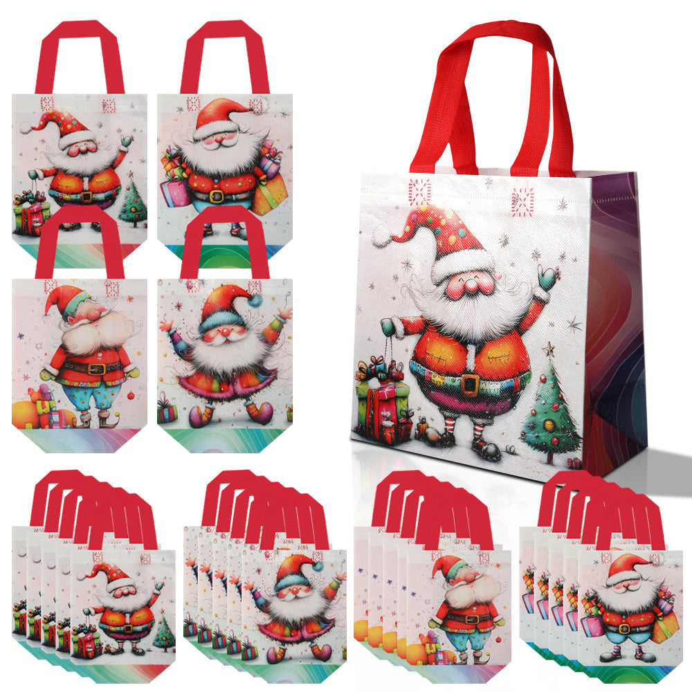 20/40pcs Christmas Gift Bags with Santa Claus Design, Non Woven Reusable Holiday Party Favor Bags for Kids