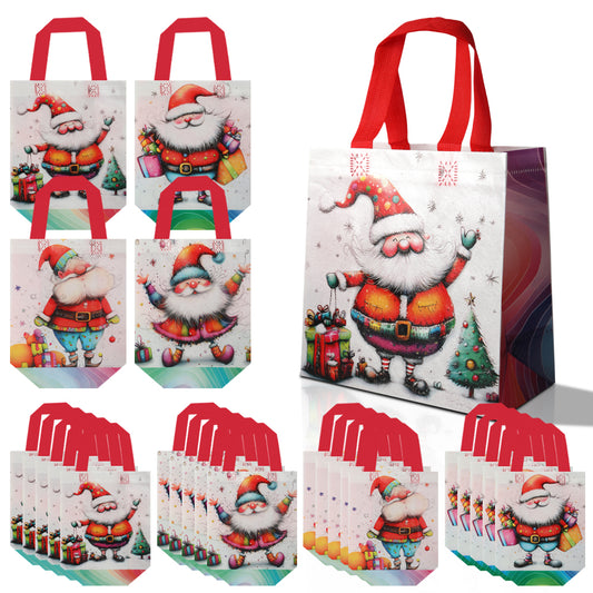 20/40pcs Christmas Gift Bags with Santa Claus Design, Non Woven Reusable Holiday Party Favor Bags for Kids