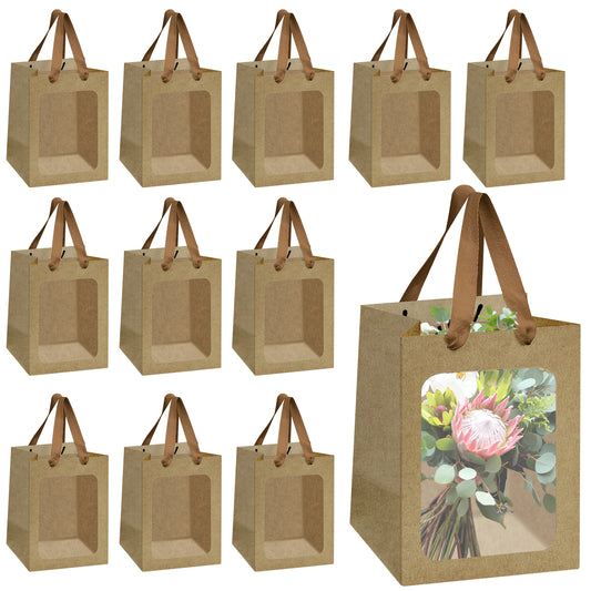 8/12/16/24pcs Brown Kraft Paper Gift Bags with Clear Window and Handles, Perfect for Cookies, Bakery, Party Favors, Christmas and Thanksgiving