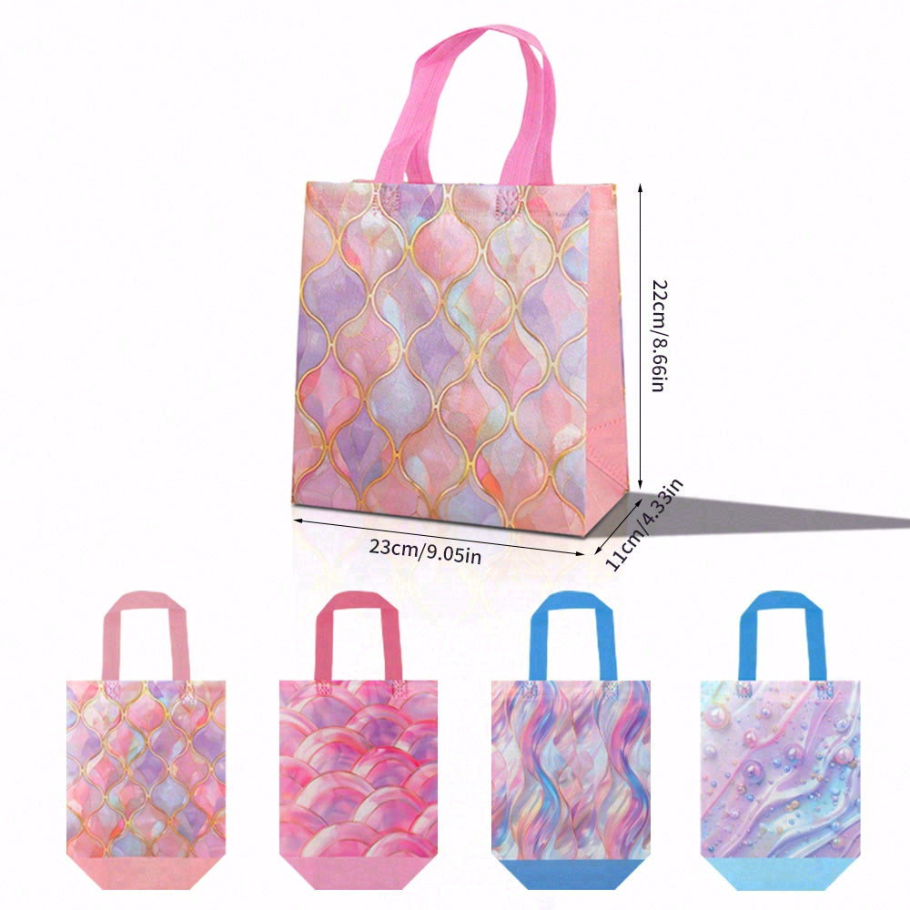 20/40pcs Dreamy Abstract Art Gift Bags with Pearl Design, Iridescent Pink Purple Boutique Bags for Birthday, Baby Shower, Graduation