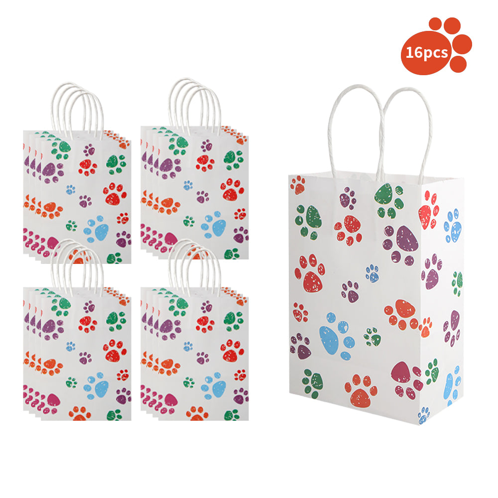 16/48pcs Paw Print Gift Bags for Dog & Cat Lovers, Pet Birthday Party Favor Bags, Animal Paw Print Paper Bags for Presents