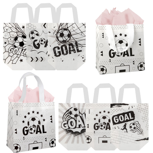 24/48pcs Soccer Party Favor Bags, Black and White Soccer Gift Bags for Kids Birthday Party Supplies, Soccer Ball Goody Bags for Team Party
