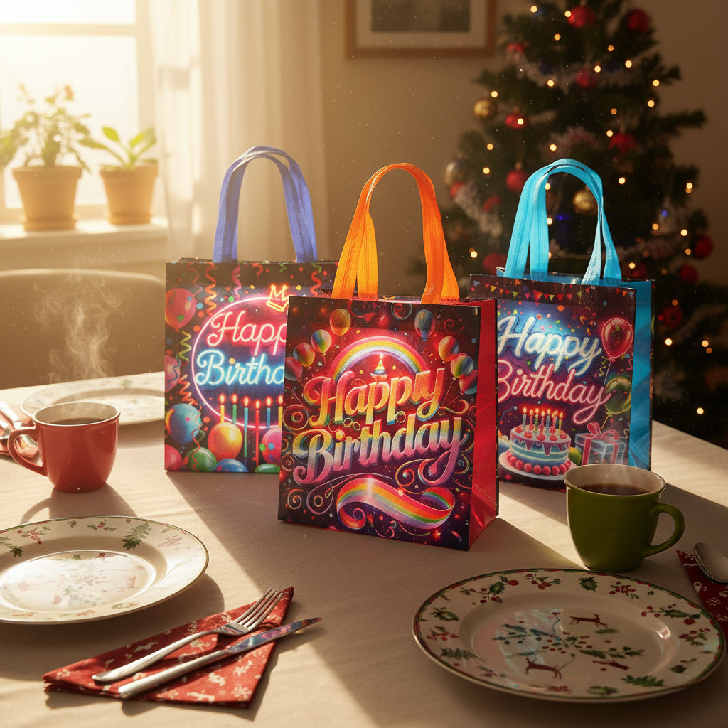 16/32pcs Happy Birthday Gift Bags, Neon Rainbow Party Favor Bags for Kids and Adults, Large Birthday Party Supplies