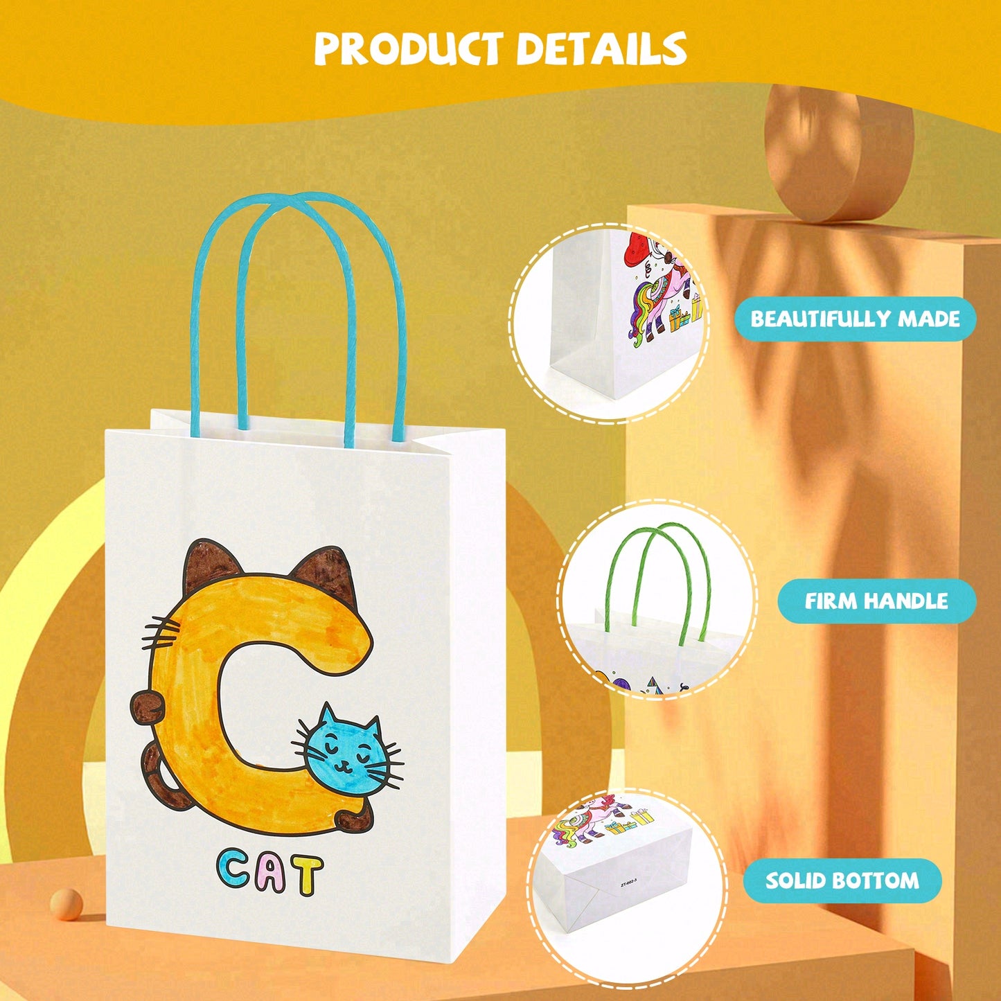 16/32pcs DIY Coloring Gift Bags for Kids, Reusable Paper Party Favor Bags with Handles, Animal Alphabet Design for Birthday Party Supplies, Classroom Crafts