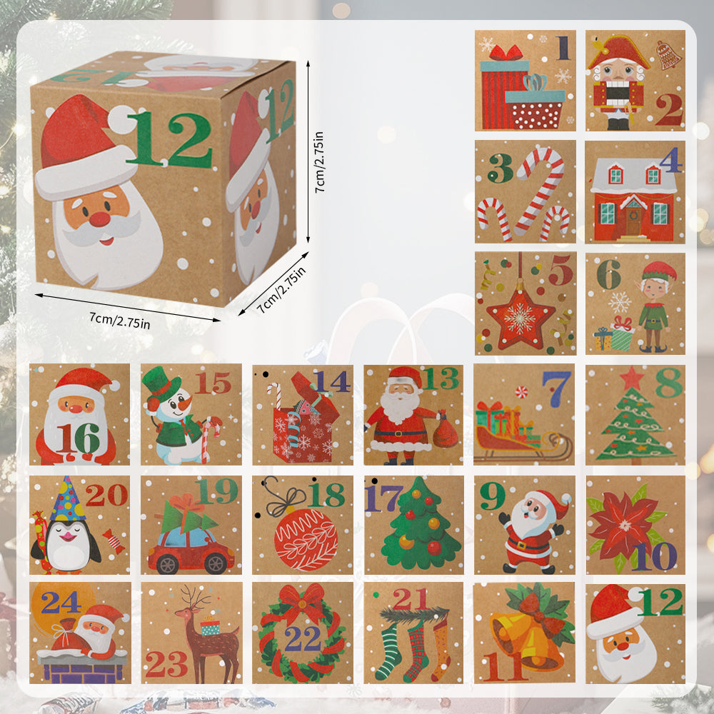 Christmas Advent Calendar Boxes, 24 Days Kraft Paper Countdown Calendar Kit for Kids, Christmas Party Favors, Classroom Gifts