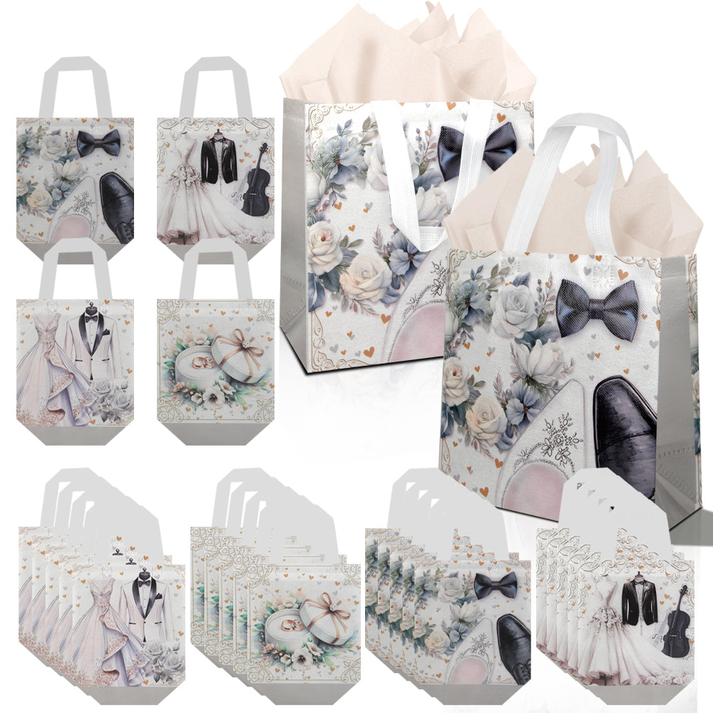 20/40pcs Elegant Wedding Gift Bags, Wedding Dress & Tuxedo Theme Favor Bags for Bridal Shower Party