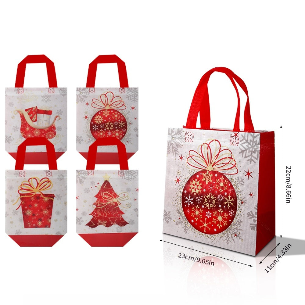 20/40pcs Christmas Gift Bags,Red and White Non Woven Holiday Party Favor Bags with Snowflake and Ornament Design for Kids Presents and Candy