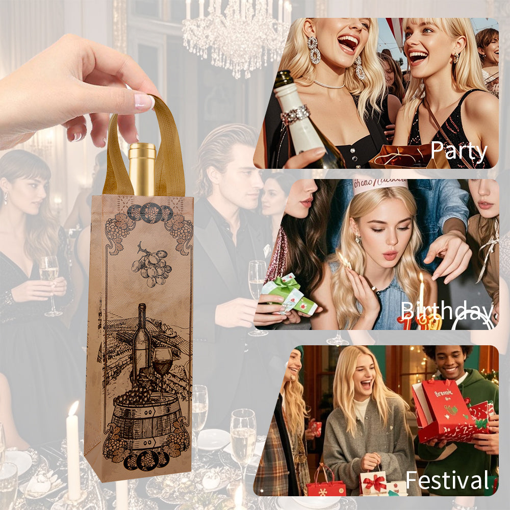 20pcs Vintage Wine Gift Bag, Reusable Non Woven Wine Tote Bag with Grape Design for Birthday, Wedding, Party