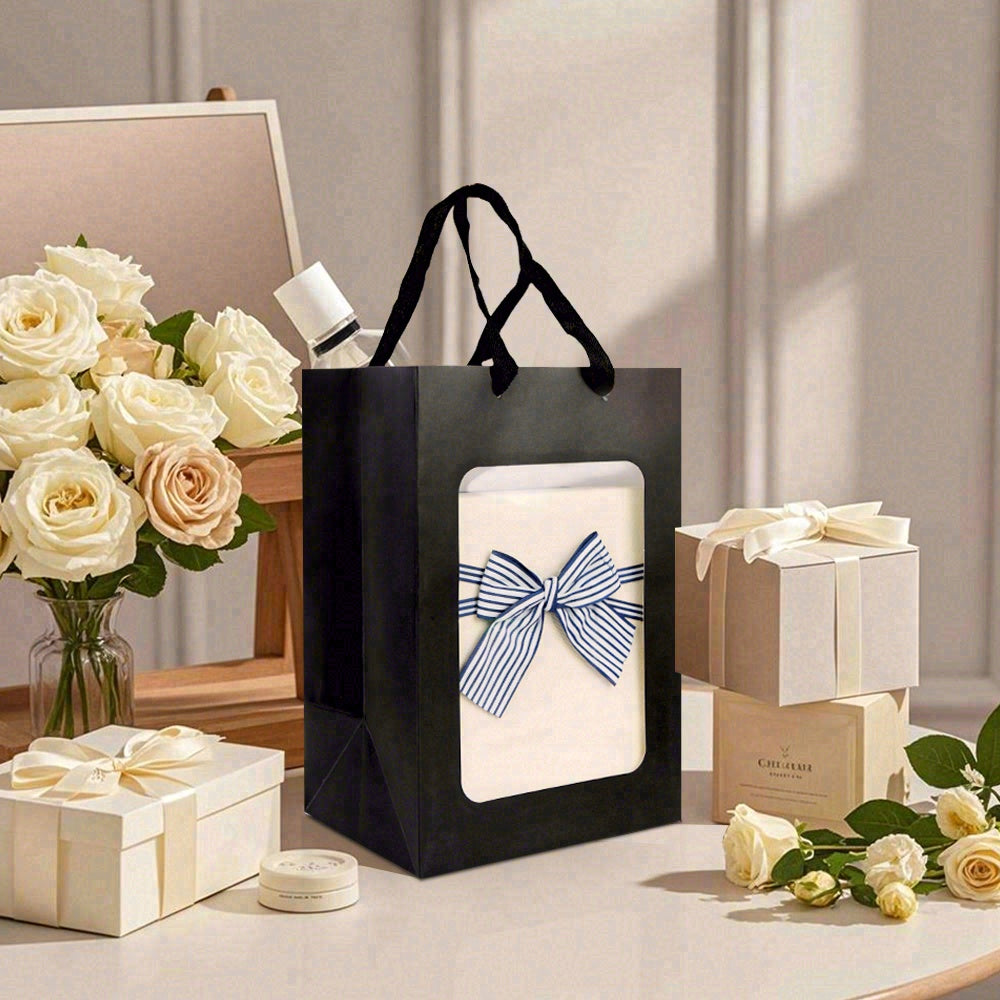 6/12pcs Black Clear Window Gift Bags, Small Paper Party Favor Bags for Halloween, Cookies, Candy