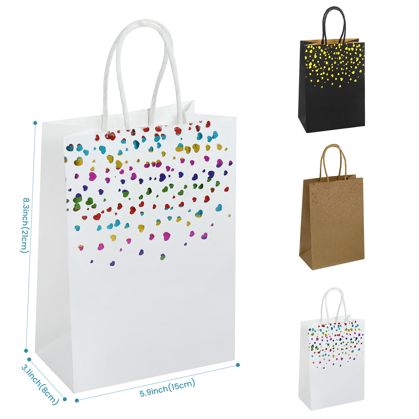 20/40pcs Heart  Paper Gift Bags, Birthday Party Favor Bags for Kids, White Treat Bags,Suitable for weddings, birthdays and Christmas.