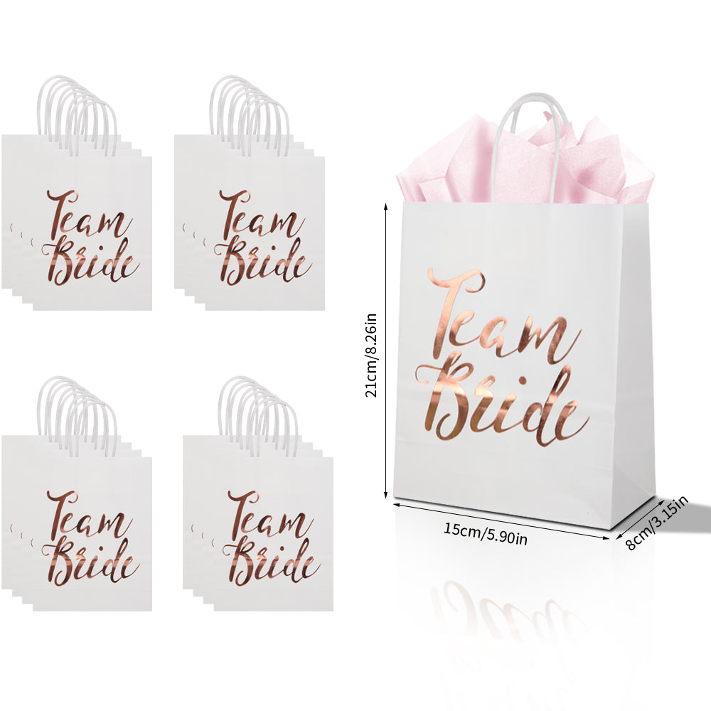 24/48pcs Team Bride Gift Bags, Wedding Favor Bags, Rose Gold Foil Paper Bags for Bridesmaid Party, Bridal Shower, Hen Party