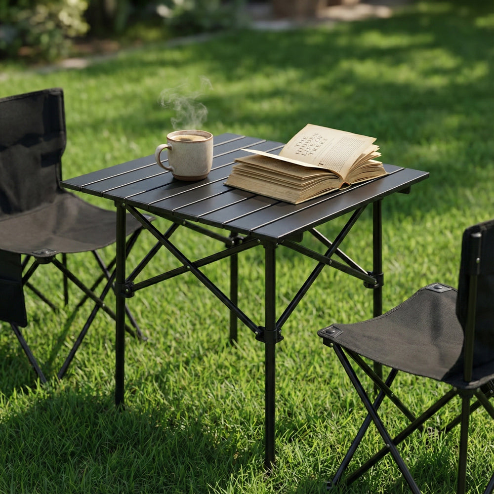 3 Piece Portable Folding Picnic Table with 2 Chairs,Camping Table and Chairs Set,for Backyard Beach Tailgate, Lightweight Outdoor Furniture