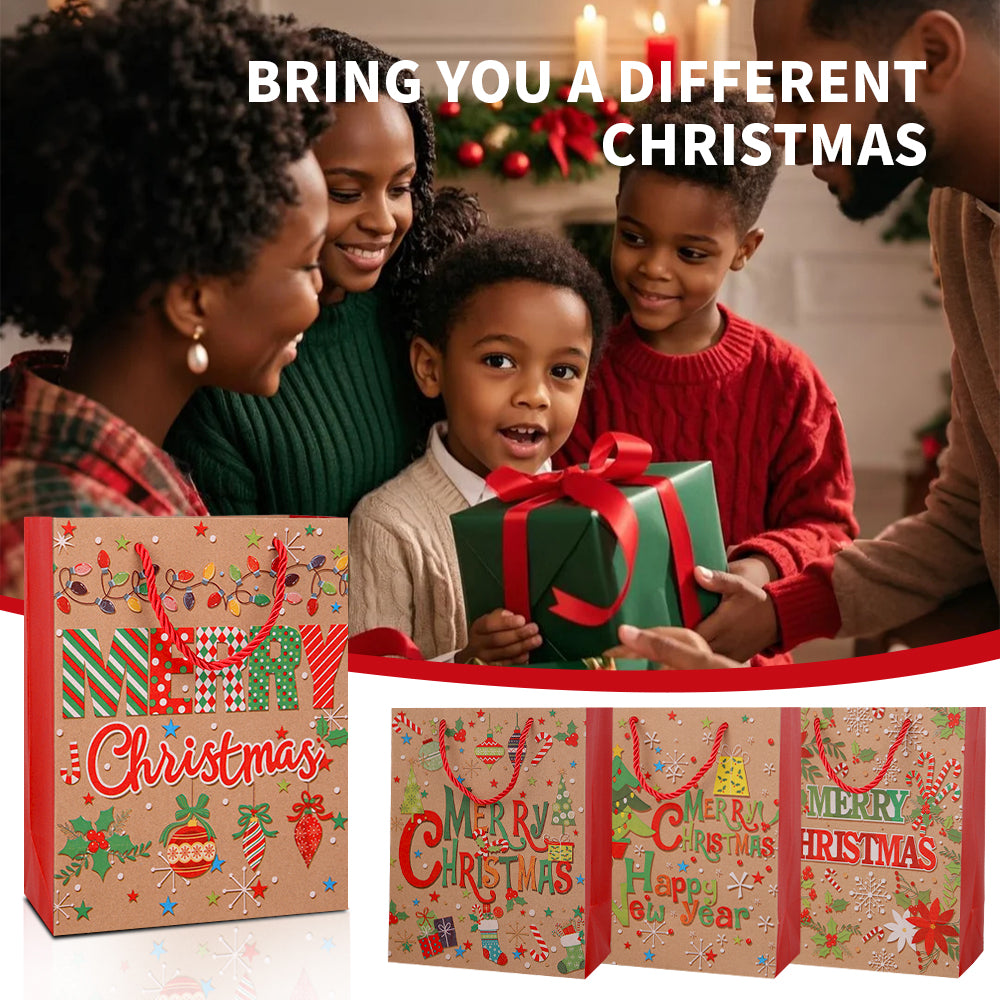 10/20pcs Christmas Gift Bags with Rope Handle, Assorted Merry Christmas Kraft Paper Bags for Holiday Party Favors, Treats & Cookie Packaging