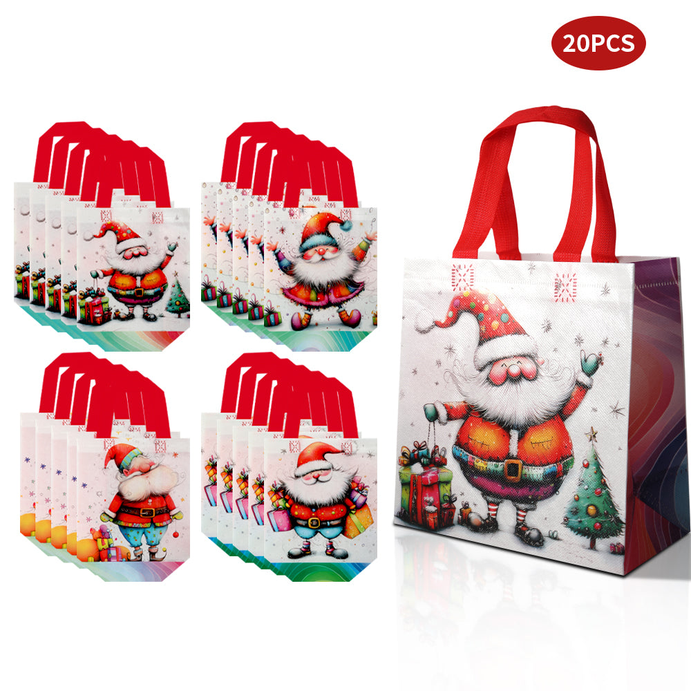 20/40pcs Christmas Gift Bags with Santa Claus Design, Non Woven Reusable Holiday Party Favor Bags for Kids