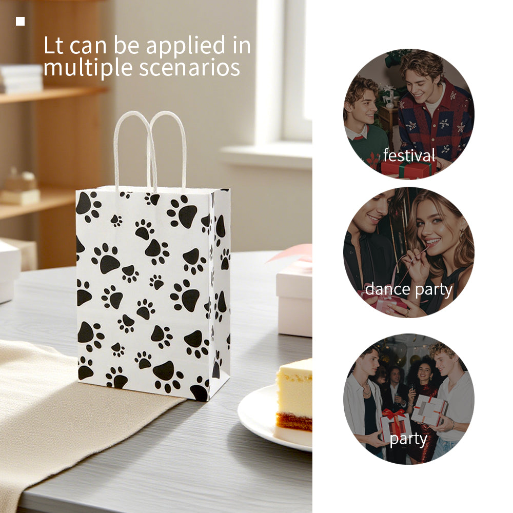 16/48pcs Dog Paw Gift Bags, Black and White Paw Print Paper Bags for Dog Birthday Party, Adoption Day, Vet Gifts, Dog Lover Present