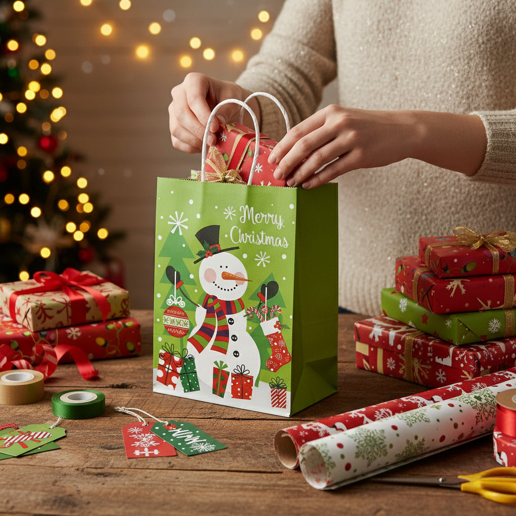 24/48pcs Assorted Christmas Gift Bags with Santa, Snowman & Reindeer Design, Red and Green Holiday Party Favor Bags for Kids, Christmas Candy Bags