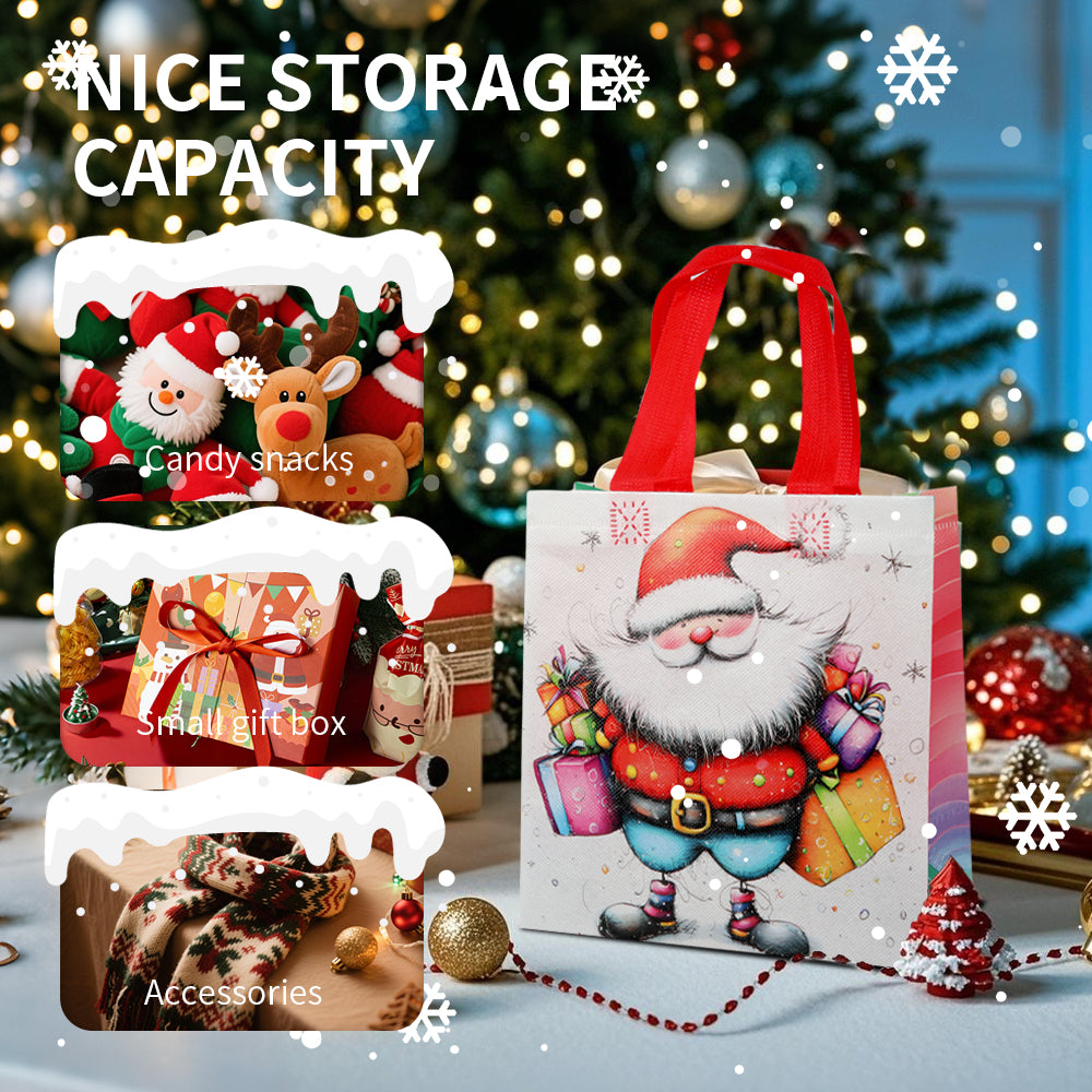 20/40pcs Christmas Gift Bags with Santa Claus Design, Non Woven Reusable Holiday Party Favor Bags for Kids