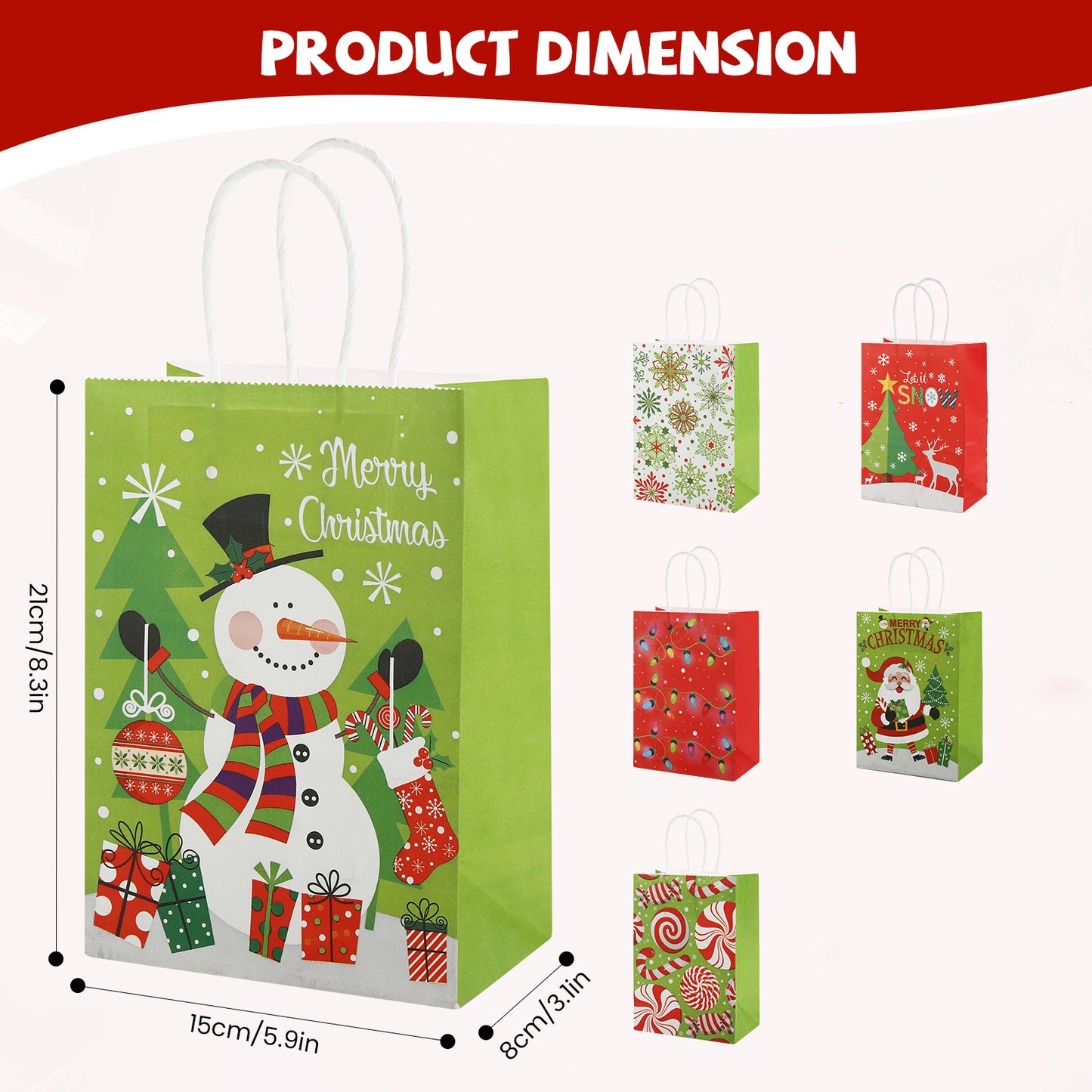 24/48pcs Assorted Christmas Gift Bags with Santa, Snowman & Reindeer Design, Red and Green Holiday Party Favor Bags for Kids, Christmas Candy Bags
