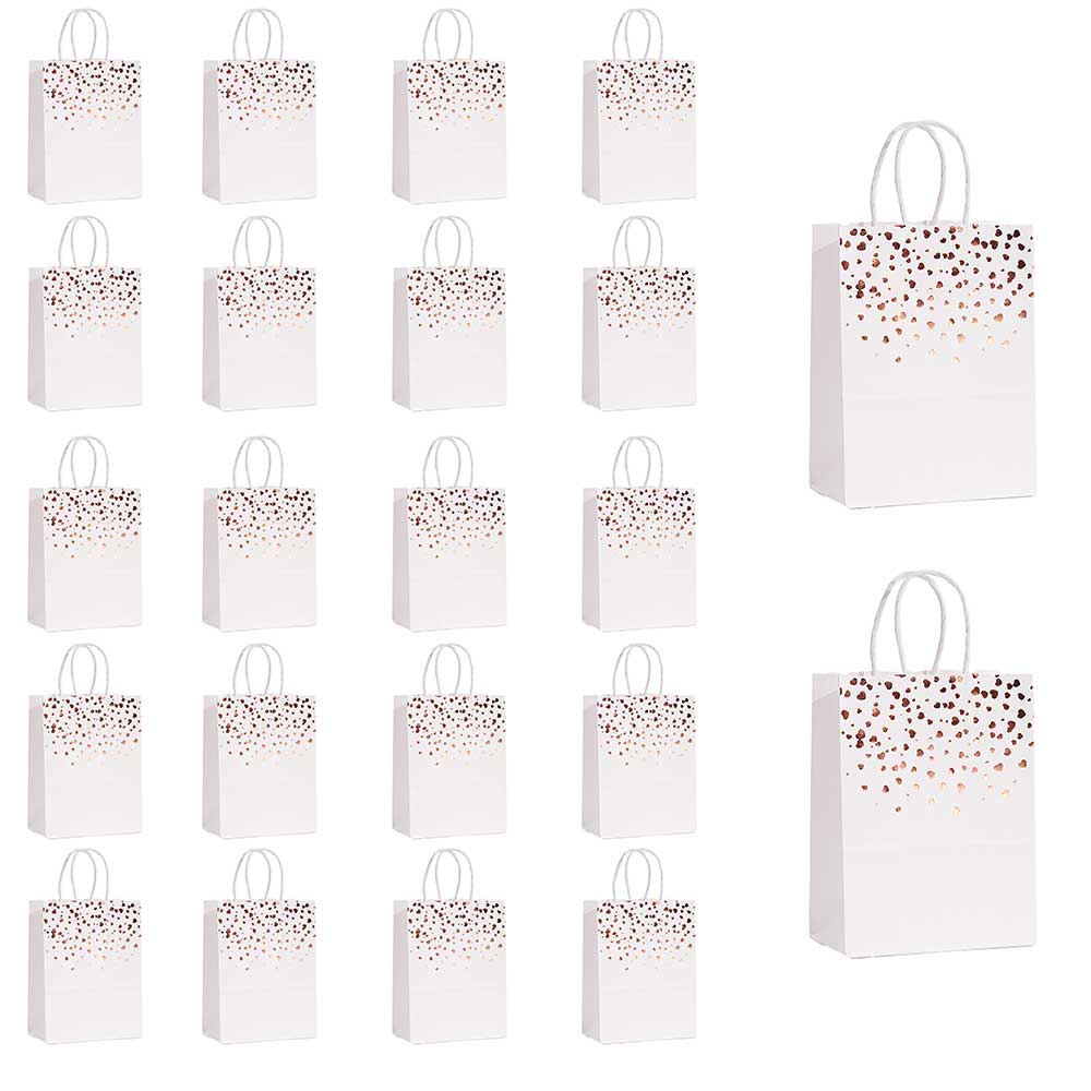 20/40pcs Valentine's Day Gift Bag, Rose Gold Heart Pattern Paper Bags for Wedding Favor, Party, Birthday, Small Gift Bags for Her
