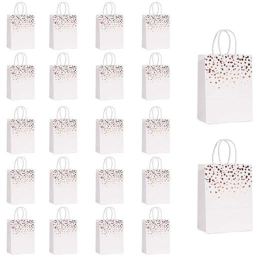 20/40pcs Valentine's Day Gift Bag, Rose Gold Heart Pattern Paper Bags for Wedding Favor, Party, Birthday, Small Gift Bags for Her