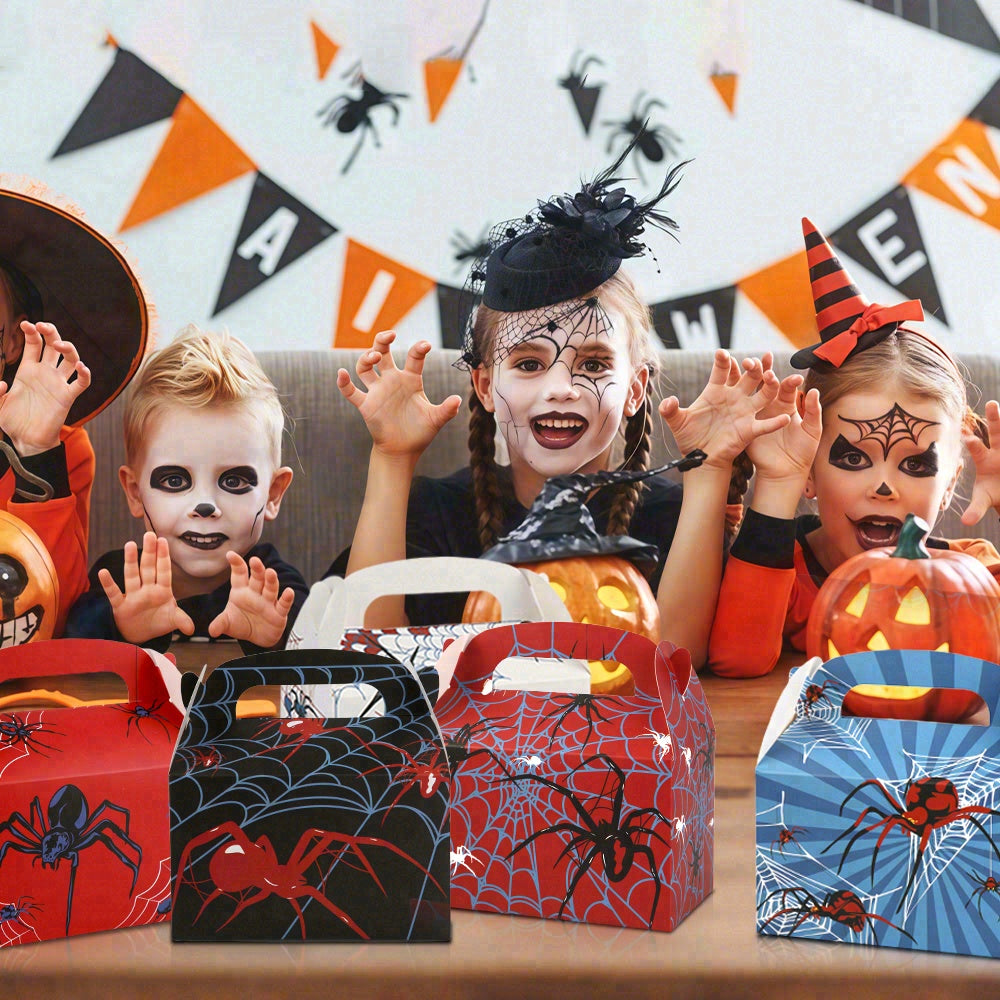 16/32pcs Halloween Spider Candy Boxes, Paper Gift Boxes for Kids' Parties, Halloween Gift Packaging Boxes with Handles