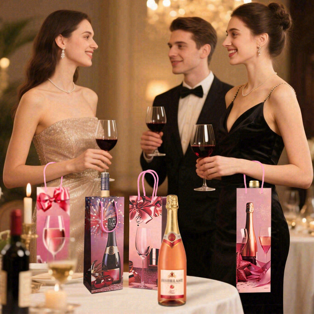 20pcs Pink Glitter Champagne Gift Bag with Handle for Birthday, Wedding, Christmas Wine Bottle Carrier