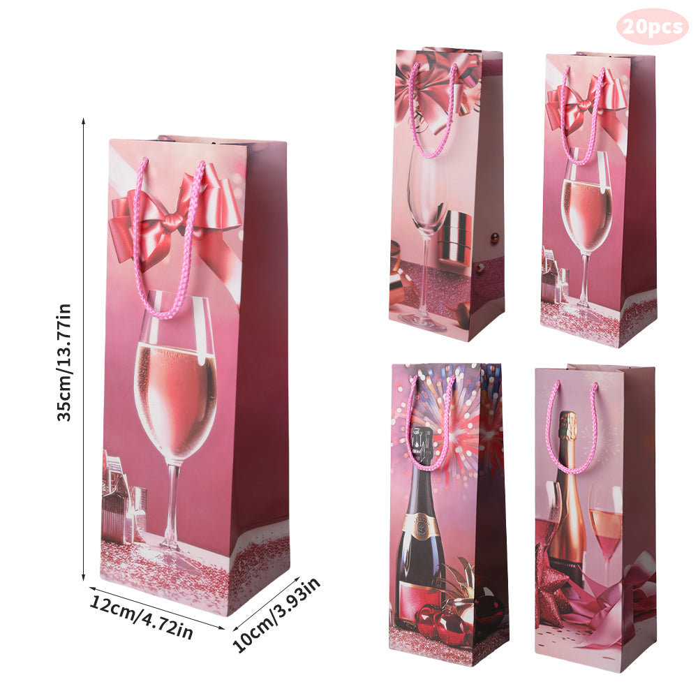 20pcs Pink Glitter Champagne Gift Bag with Handle for Birthday, Wedding, Christmas Wine Bottle Carrier
