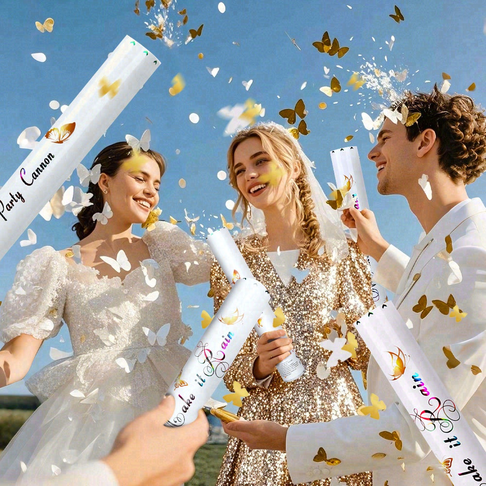 6/12pcs Confetti Cannon,Party Poppers for Wedding, Birthday, Gender Reveal, Baby Shower, Graduation Party Supplies, Make it Rain, Butterfly Design